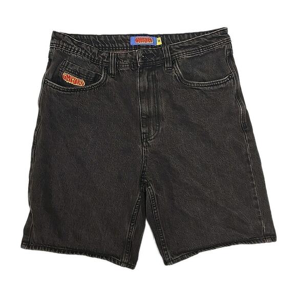Empyre Mens Jean Shorts 32 Black/ Brown Denim Y2K Wide Baggy Skater Grunge - Picture 1 of 8